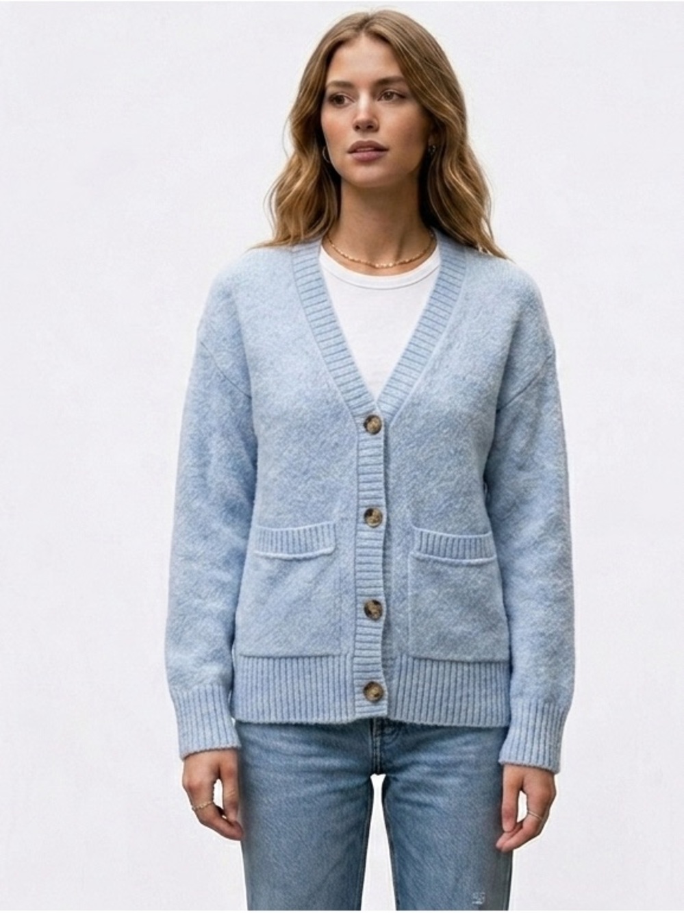 Abercrombie & Fitch Light Blue V-Neck Button Front Cardigan
